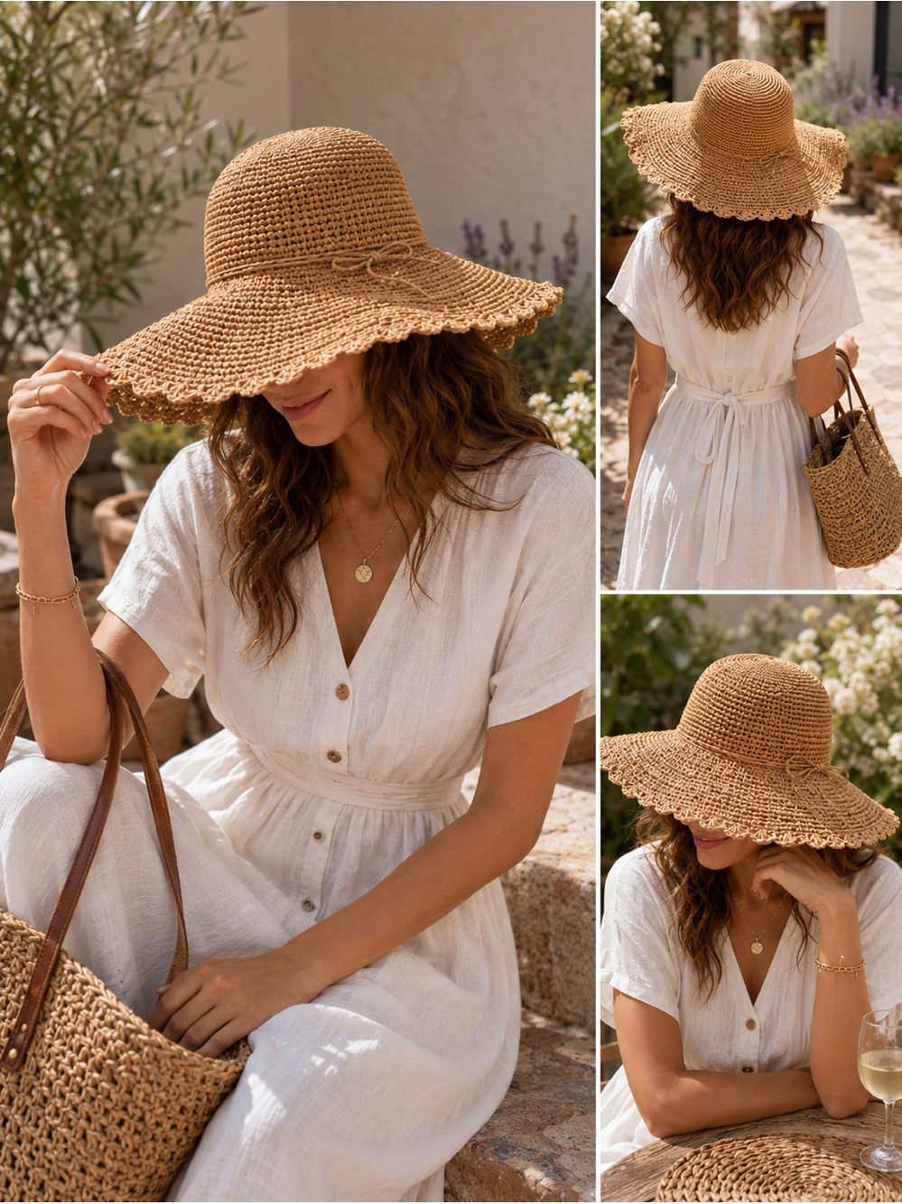 HATTITUDE Raffia Floppy Sun Hat Adjustable Beach Hat Coastal Grandmother